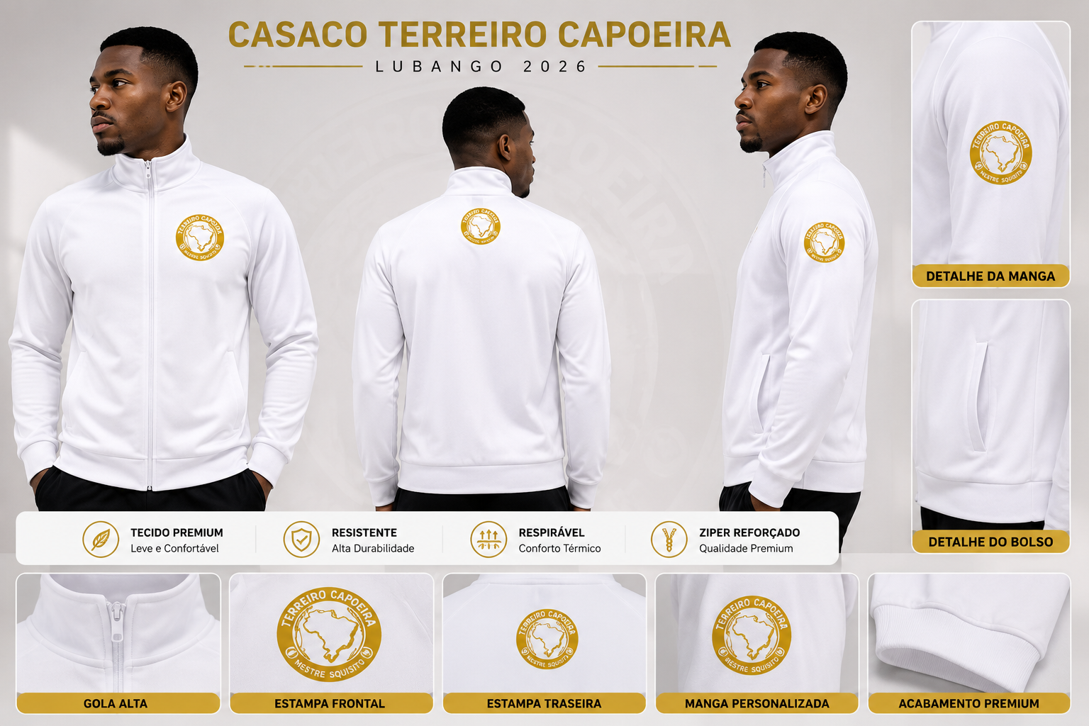 Casaco Terreiro Branco e Dourado
